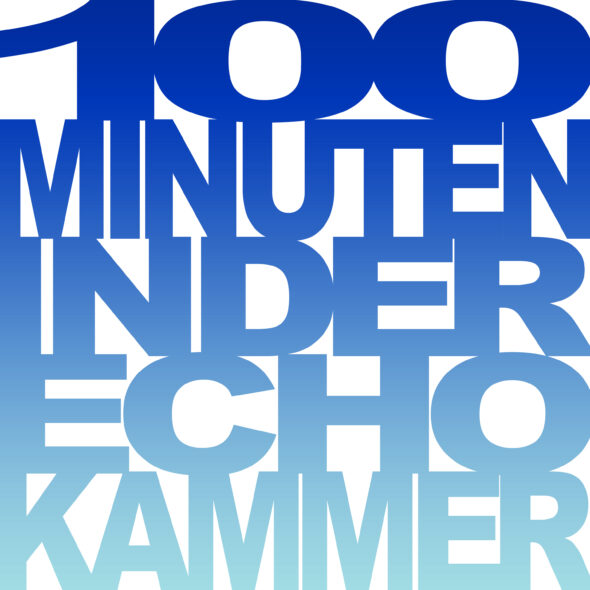 100 minuten in der echokammer, blaue schrift auf weisse Hintergrund